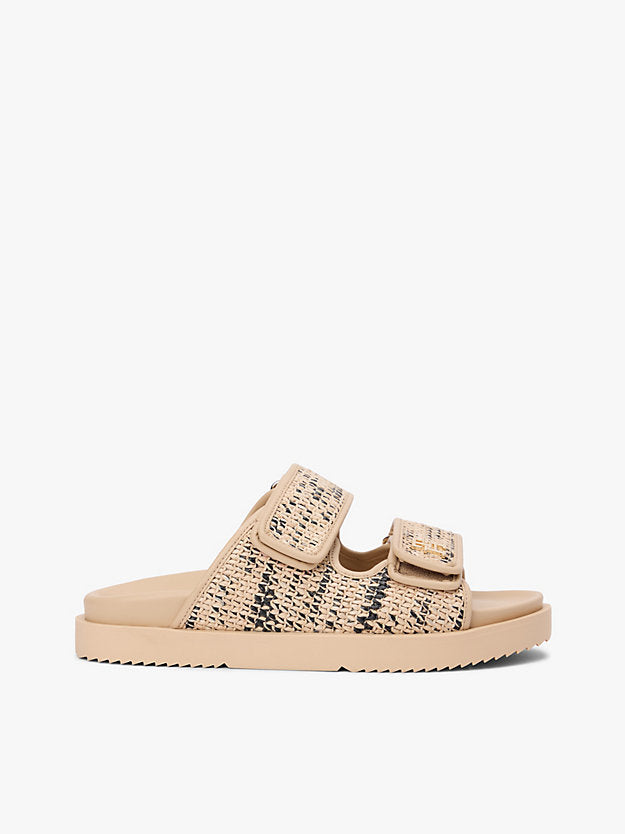 Raffia Monogram Double Strap Sandals