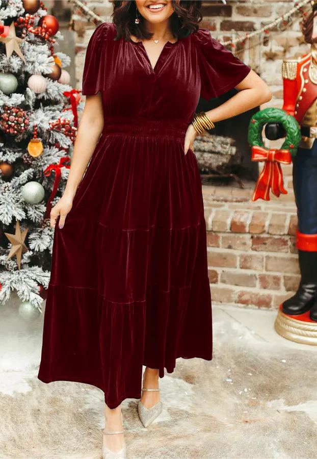 Neues gestuftes Maxikleid aus Samt für Damen (2 kaufen, kostenloser Versand)