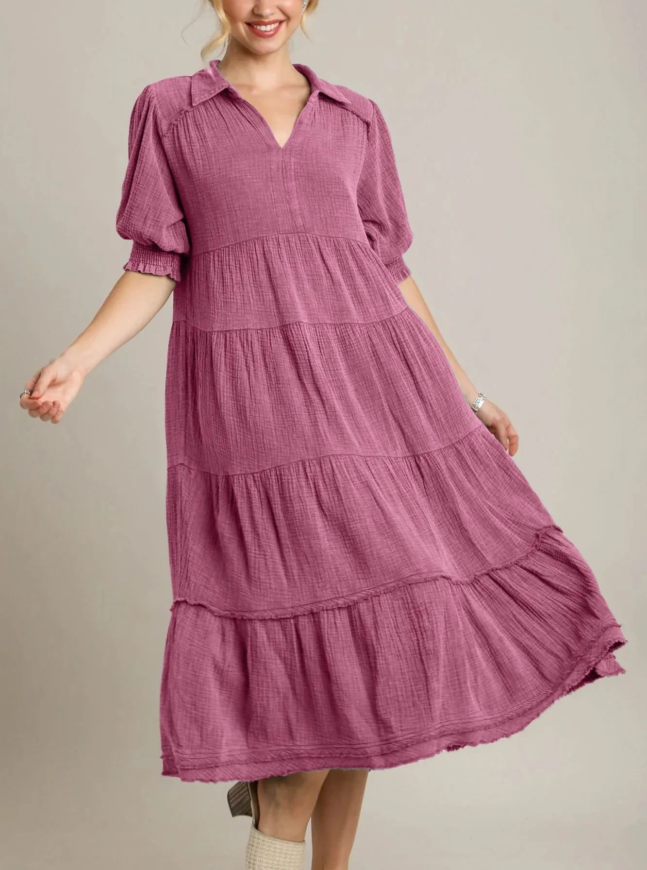 Damen Maxikleid mit V-Ausschnitt und Stufenrock (2 kaufen, kostenloser Versand)