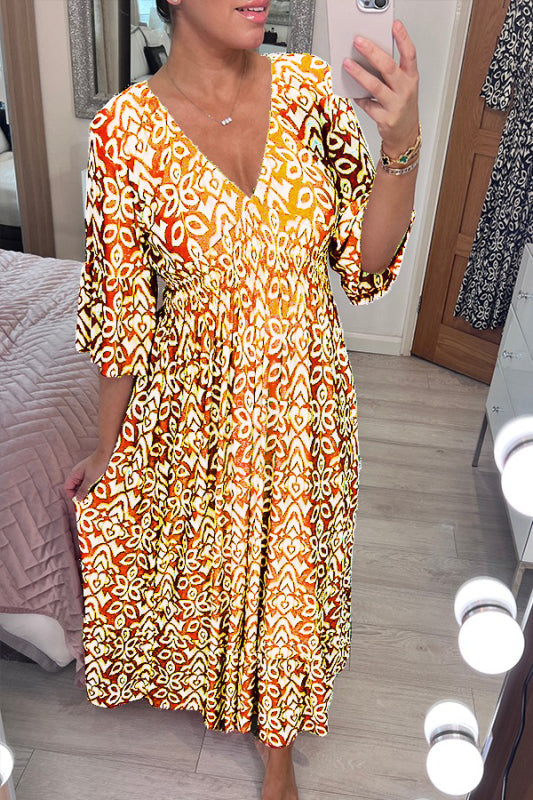 Nouvelle Robe Longue Bohème Imprimée Col V Décontractée (Achetez 2, Livraison Gratuite)
